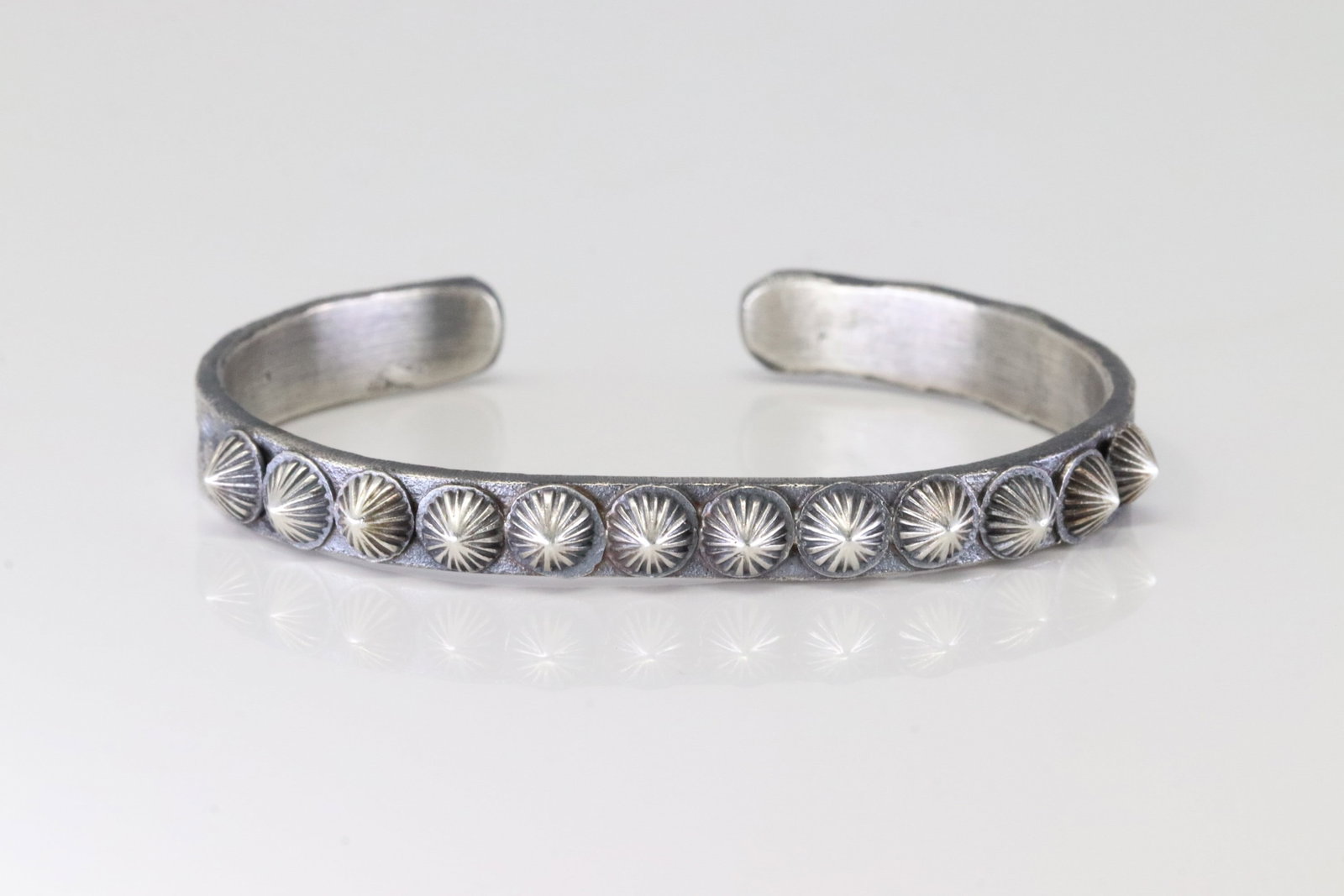 Native America Navajo Sterling Silver Stamp Star Bracelet Cuff By K.B.: This is a Native America Navajo Sterling Silver Stamp Star Bracelet Cuff By K.B.