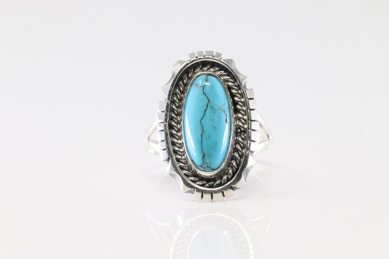 Native American Navajo Sterling Silver Turquoise Ring By Amos Begay.: This is a Native American Navajo Sterling Silver Turquoise Ring By Amos Begay. Stamp AB. Ring Size: 9.00.