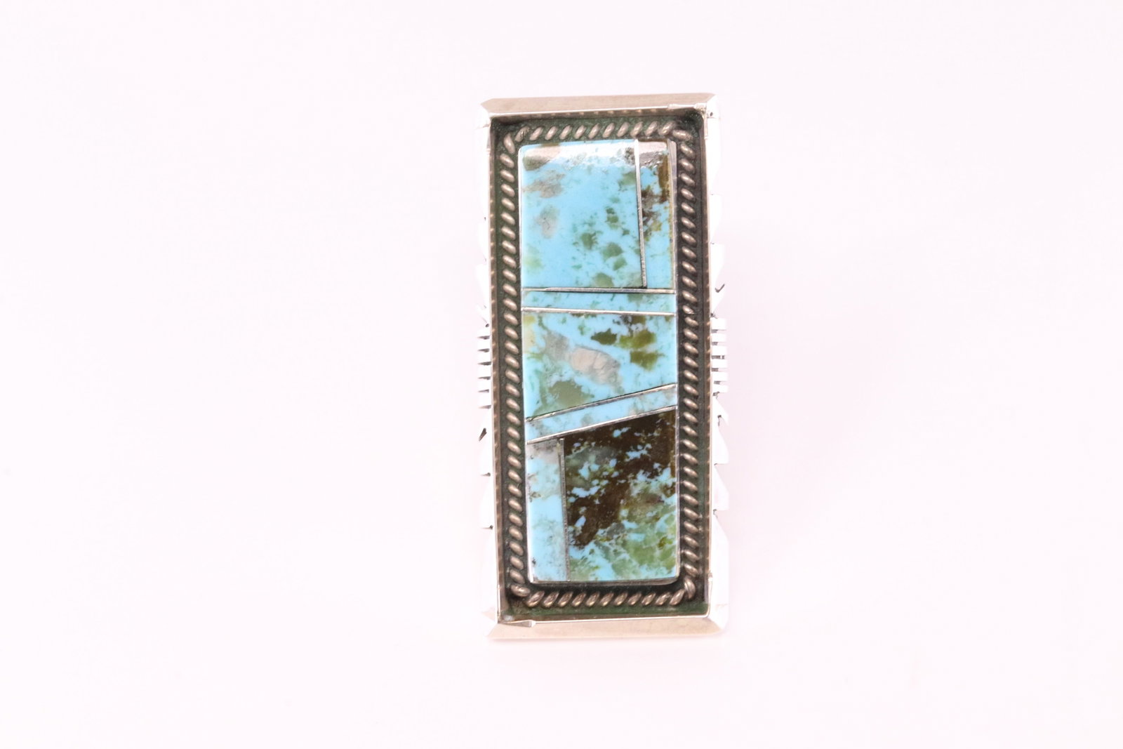 Native America Navajo Sterling Silver Turquoise Inlay Ring By BE.: This is a Native America Navajo Sterling Silver Turquoise Inlay Ring By BE. Stamp BE. Ring Size: 7.00.