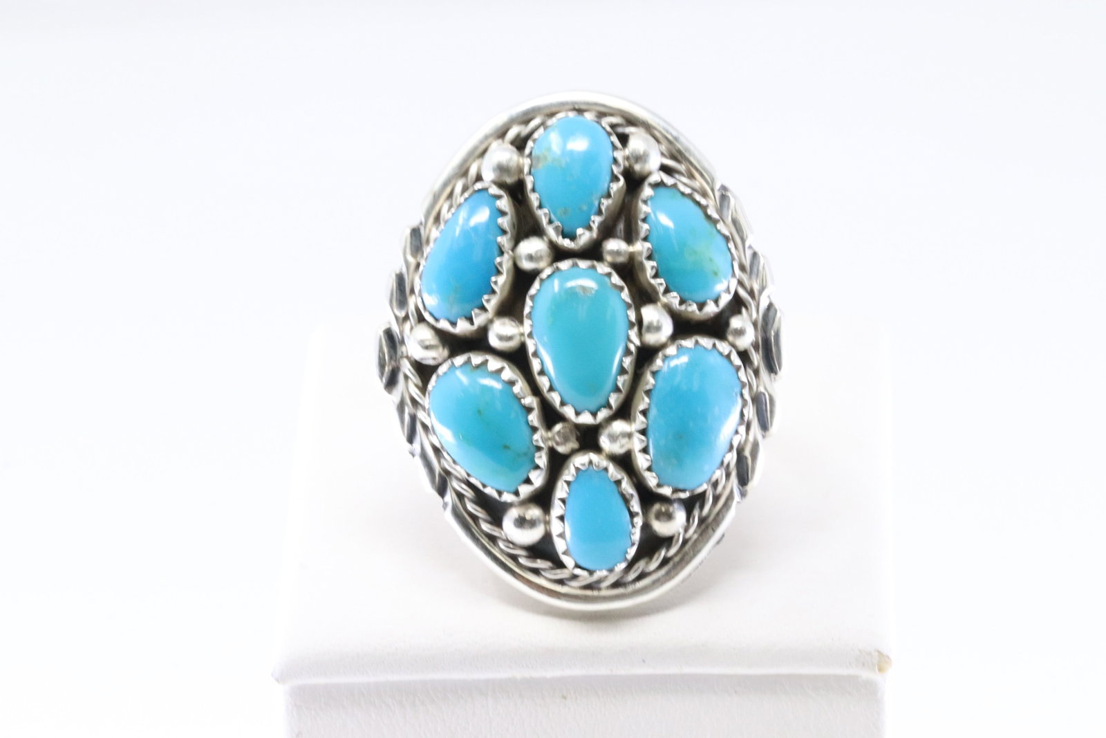 Native America Navajo Sterling Silver Turquoise Ring By M Chee.: This is a Native America Navajo Sterling Silver Turquoise Ring By M Chee. Stamp M Chee. Ring Size: 7.50.