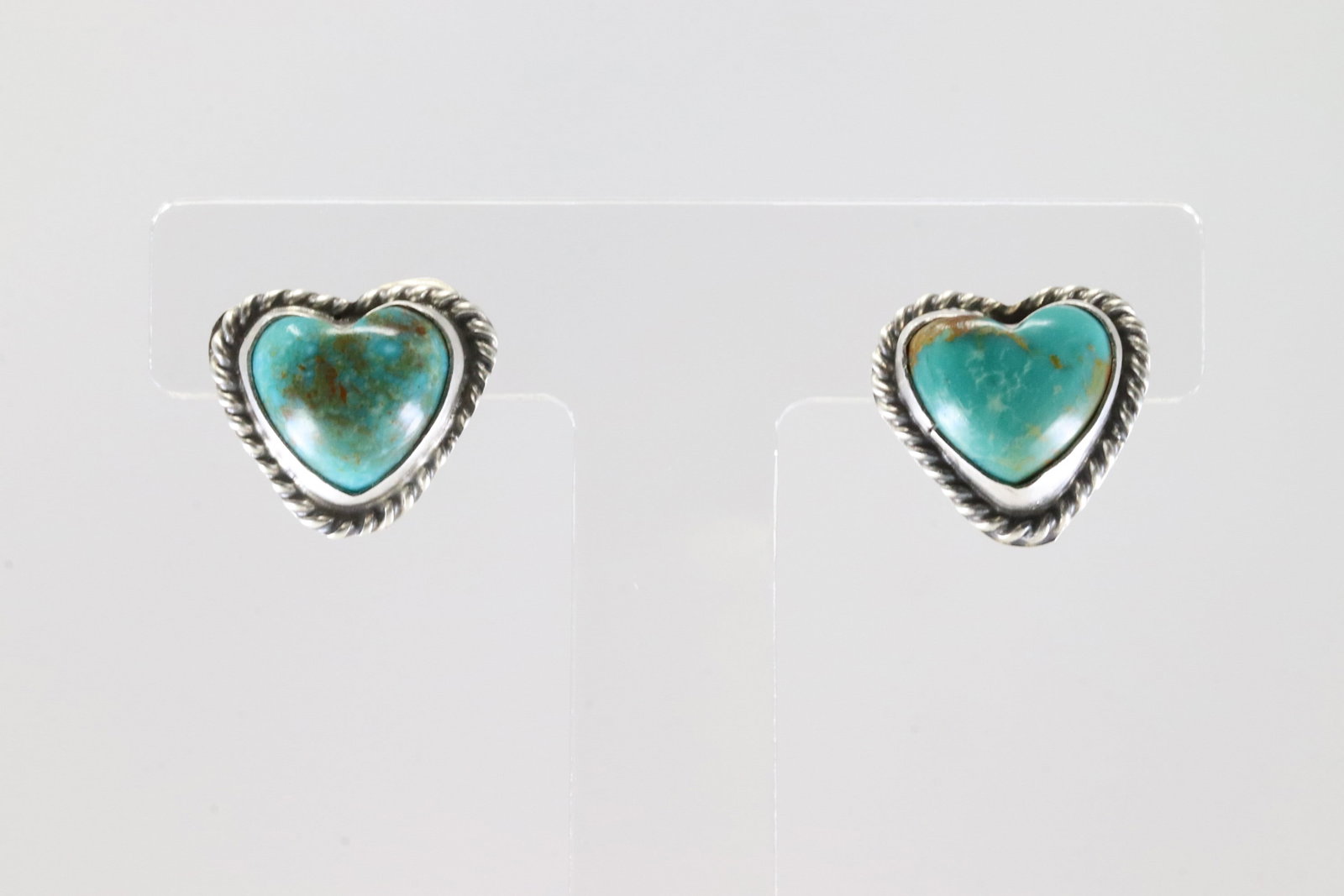 Native America Navajo Sterling Silver Turquoise Heart Post Earring's By L.C.: This is a Native America Navajo Sterling Silver Turquoise Heart Post Earring's By L.C.