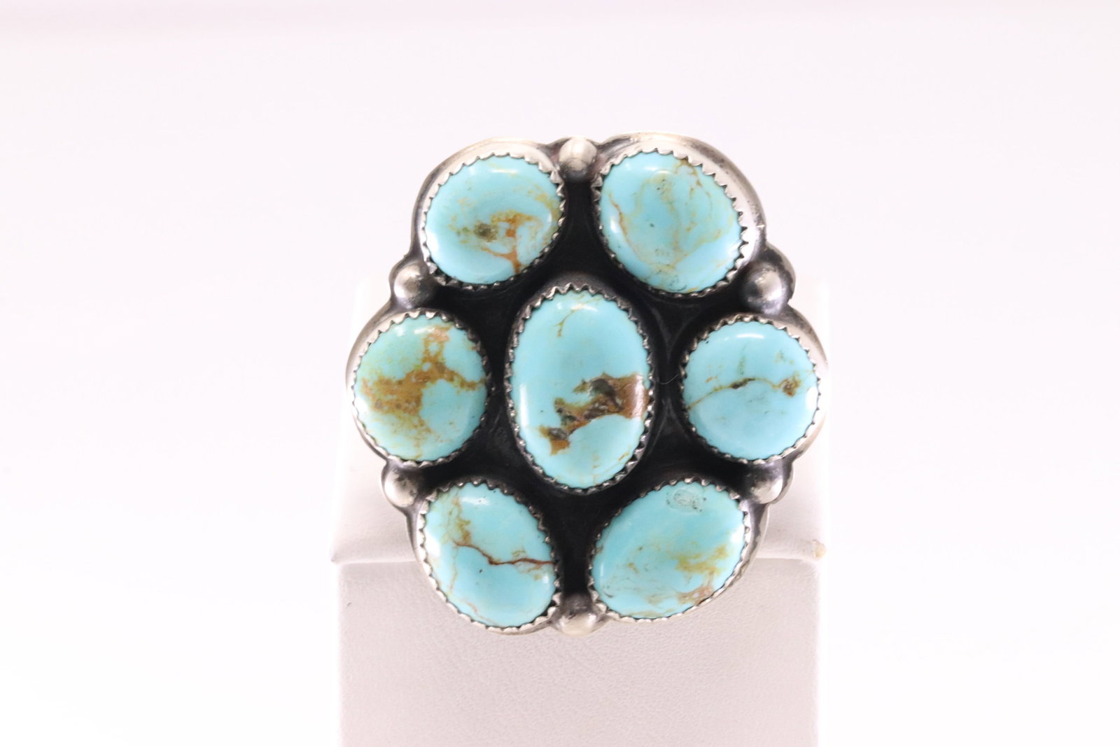Native America Navajo Sterling Silver Turquoise Flower Ring By J.B.: This is a Native America Navajo Sterling Silver Turquoise Flower Ring By J.B. Ring size: 12.75.