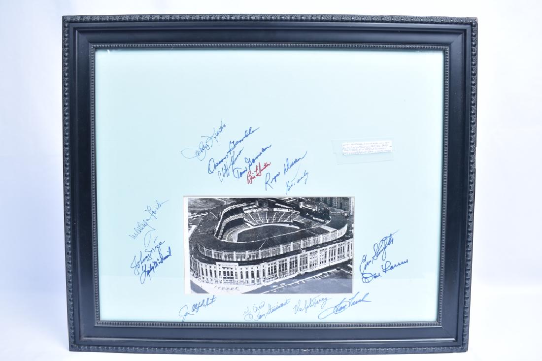 Signed Yankee Stadium Photo Framed: Signed Yankee Stadium Photo Framed Signed by Lindy McDaniel, Johnny Mize, Whitey Ford, Jim "Catfish" Hunter, Yogi Berra, Ralph Terry, Tom Tresh, Don Larson, Enos Slaughter, Cliff Johnson, and Oscar Ba