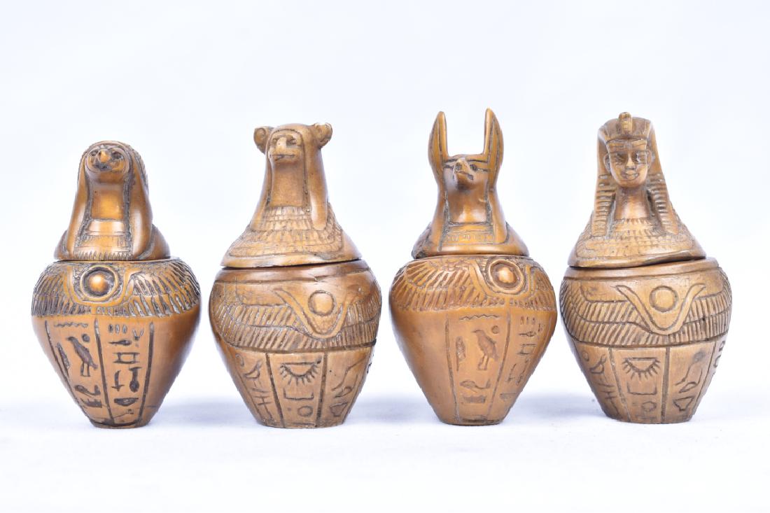 Canopic Jars Set of 4 Small: Canopic Jars Set of 4 Small Canopic Jars. It was very important to ancient Egyptian religious beliefs that the human body was preserved. A method of artificial preservation, called mummification was d