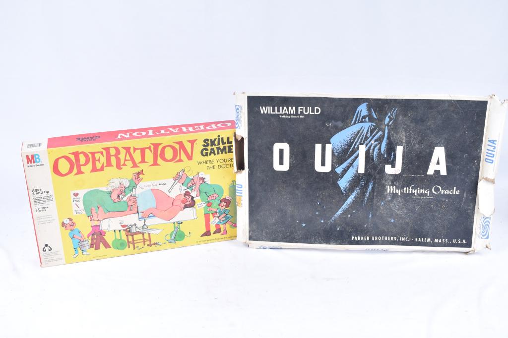 Board Game Set - Ouija & Operation Both games come with: Board Game Set - Ouija & Operation Both games come with original boxes Ouija is missing the eye. Both games come with original boxes Ouija is missing the eye.