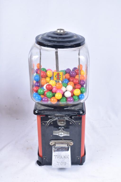 Gumball Machine 1 Cent Black Red: Gumball Machine 1 Cent Black Red Measures approximately 16" Tall Does not have a key or lock