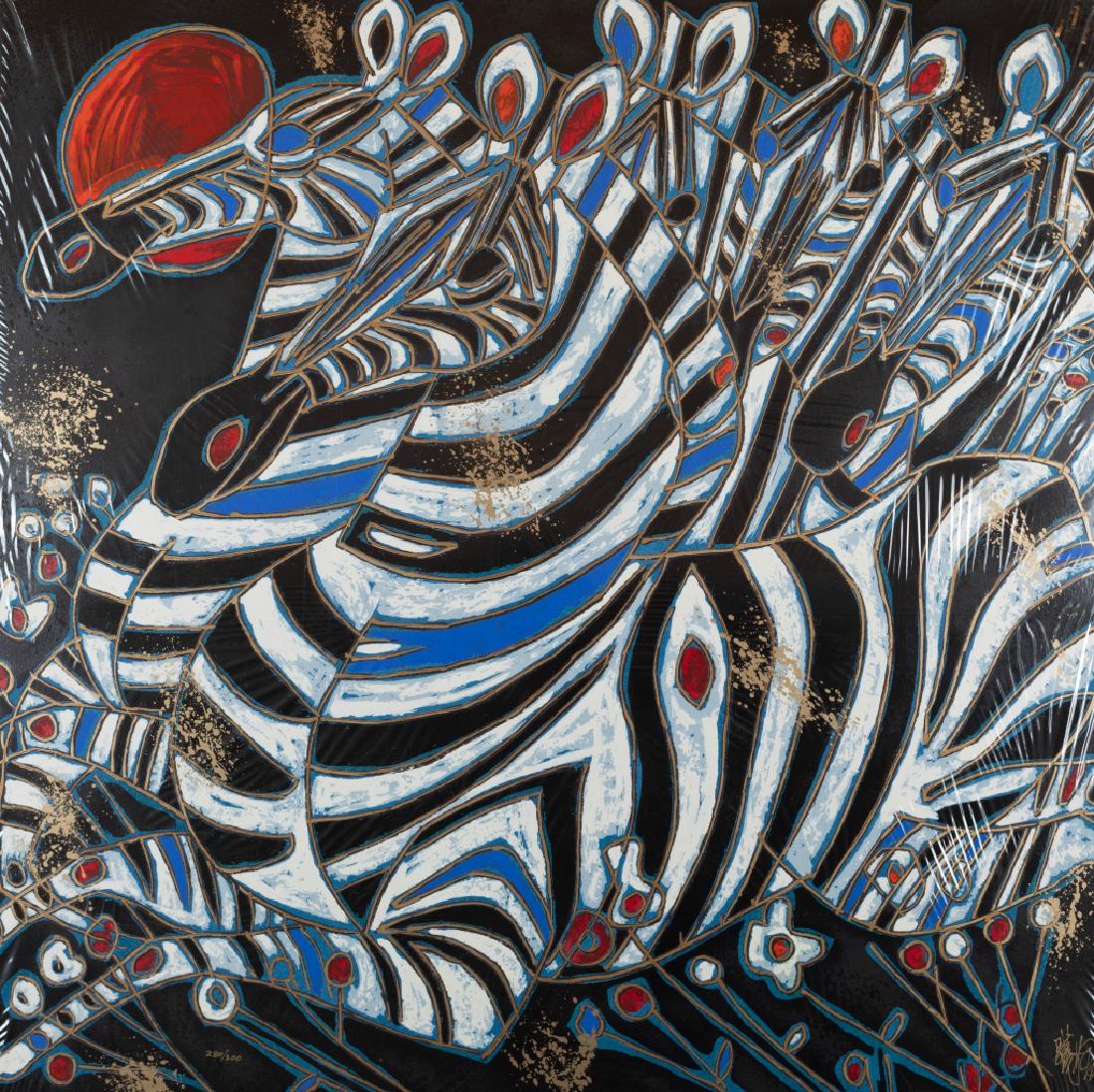 Teifeng, Jiang: 'Imperial Zebras'. Seriograph numbered 280/300. 36 in. H x 36 in. L OFF 28