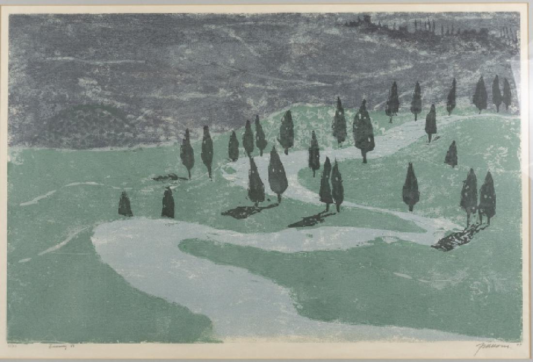 Antonio Frasconi (American, 1919-2013): Tuscany VI, 1967 Color woodcut, signed, titled, dated in pencil, numbered 18/20, with margins, framed. 21 1/2 in. H x 33 3/4in. W (image) Frame: 27 in. H x 39in. W x 1in. L Condition: not examined out