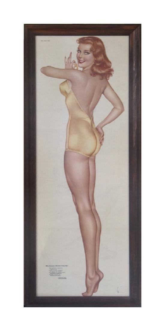 Two pin-up girl posters: 20th century. An Alberto Vargas off-set color lithograph poster on wove paper of Miss January, 1946. Also, a pin-up off-set color lithograph of a lovely lass, each framed. (2) 35in. H x 12 1/2in. W (V