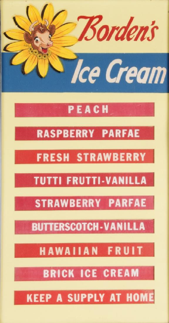 A vintage Borden's ice cream menu board: 22in. H x 14in. L