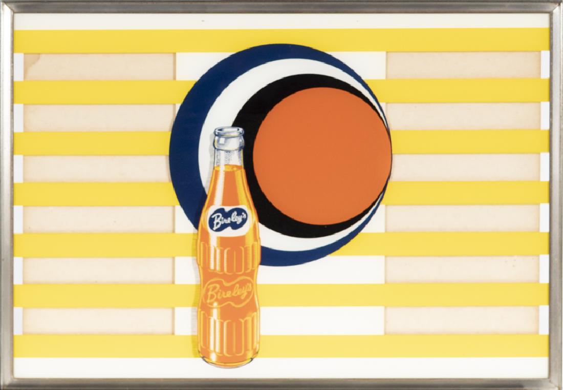 A vintage Bireley's soda menu board: Together with two framed bottle cap panels, Hires Root Beer and Pepsi. Size of menu board: 14in. H x 20in. W