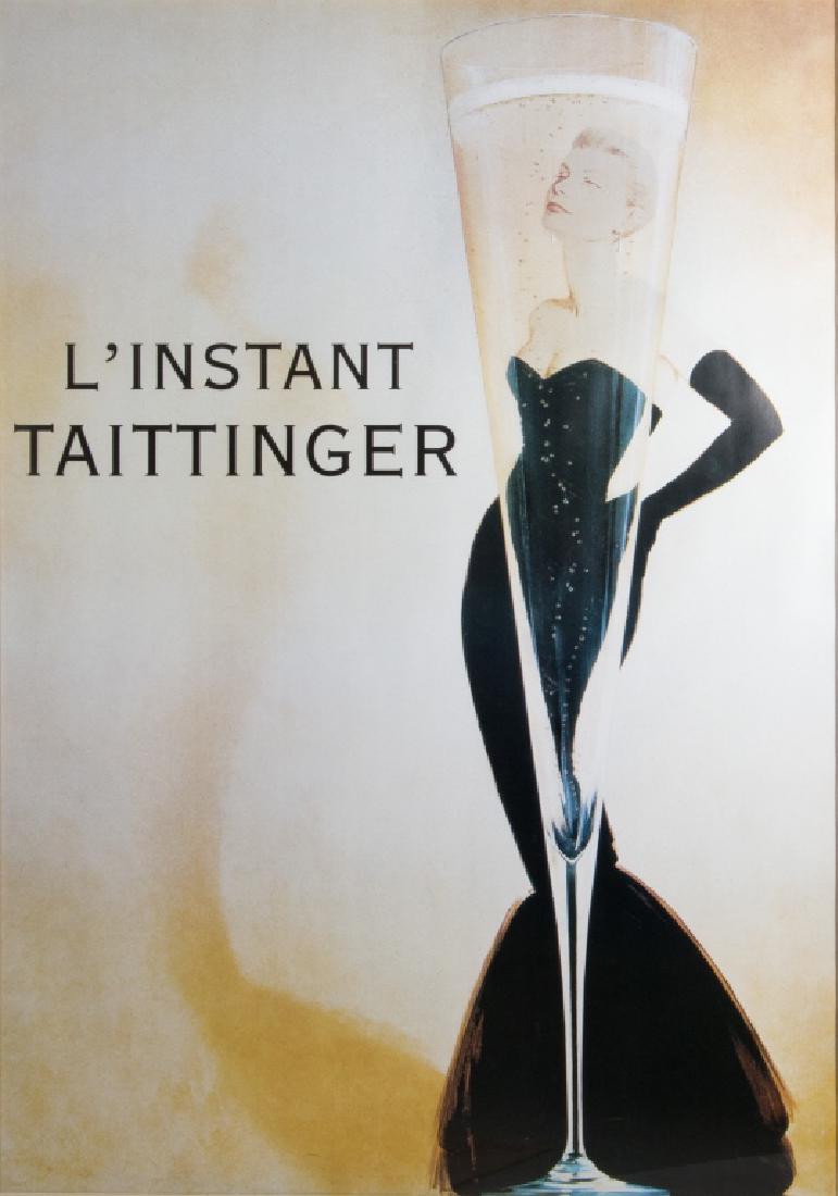 Grace Kelly poster for Tattinger (20th Century): L'Instant Taittinger/Grace Kelly Champagne, 1988. Offset color lithograph poster on wove paper, printed in France, c. 1990, framed. 67in. H x 47in. W Frame: 75in. H x 53in. W x 2in. L (ODI 75)