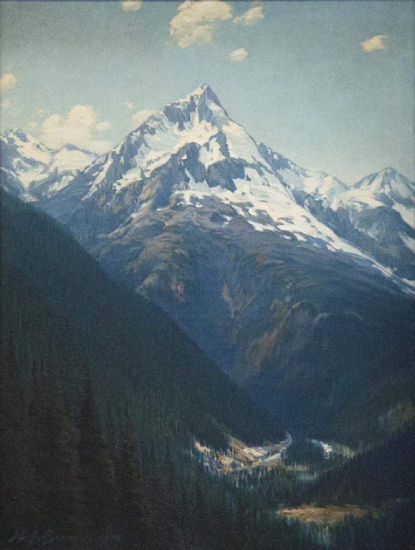 Henry Joseph Breuer (American, 1860-1932): Mt. Cheops, near Glasier, British Columbia, 1912 Oil on canvas, signed and dated 'H.J. Breuer 1912' (lower left), framed. 26in. H x 20in. W; Frame: 39in. H x 34in. W x 3in. L Condition: some minor cra