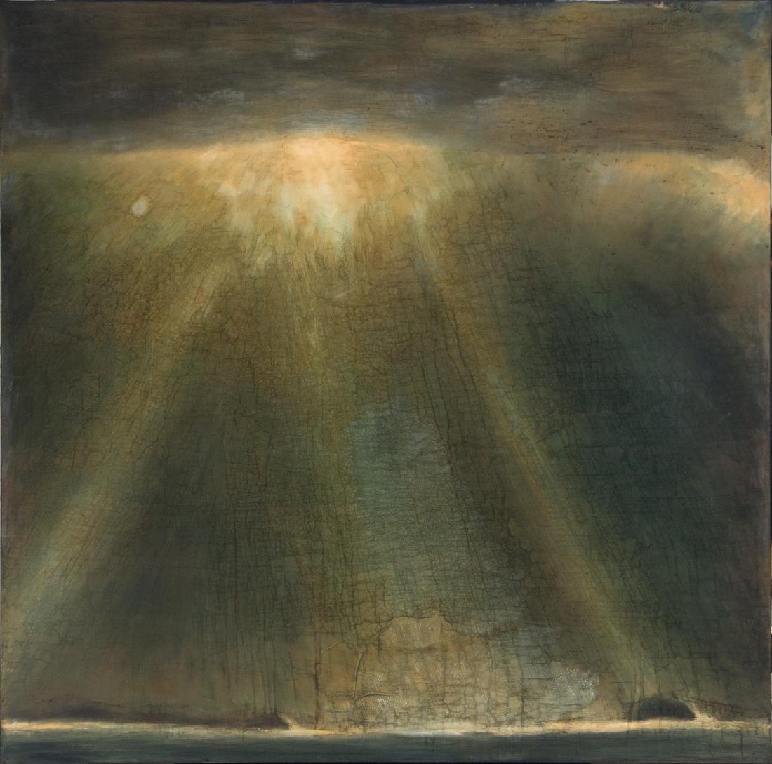 Michelle Tholen (American, 20th/21st Century): Abstract in Yellow; Streams of Sunlight (two) Each oil on canvas; First: 30 in. H x 20 in. W; Second: 36 in. H x 36 in. W (ODI 20, ODI 15)