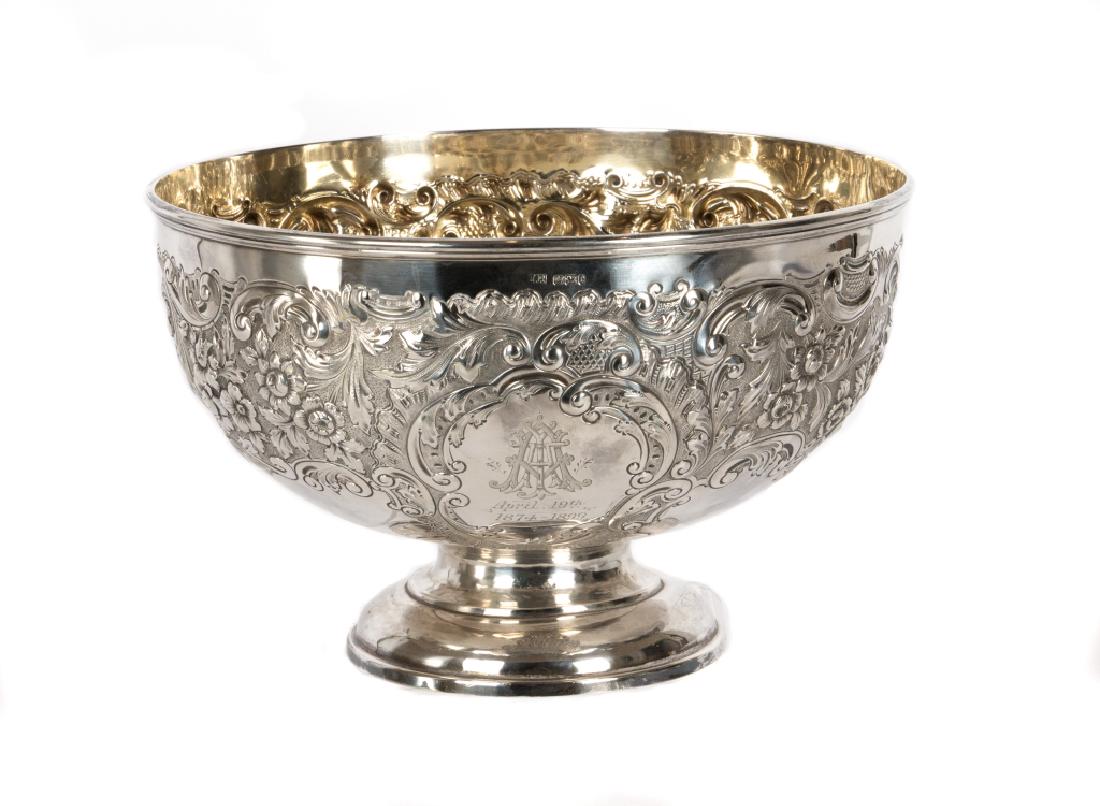 A Victorian silver punch bowl, floral chased (1 of 4)