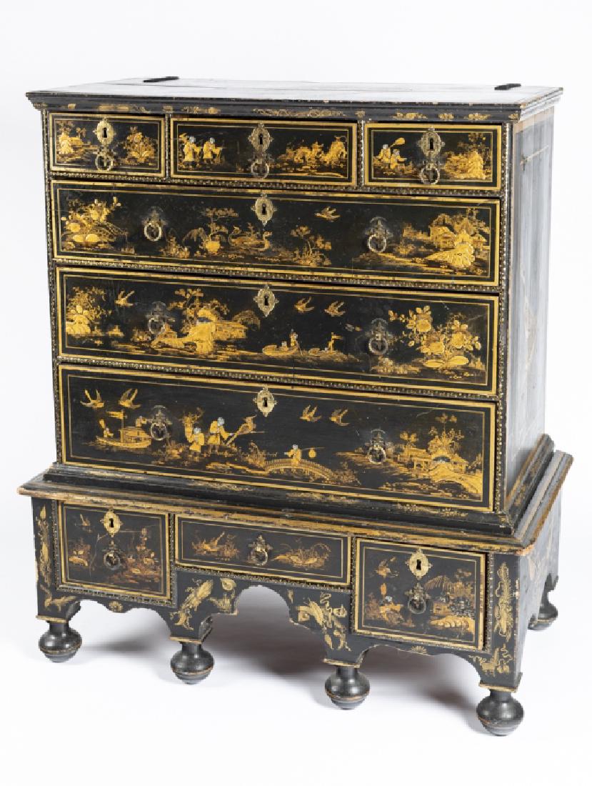A Queen Anne japanned chest on stand (1 of 8)