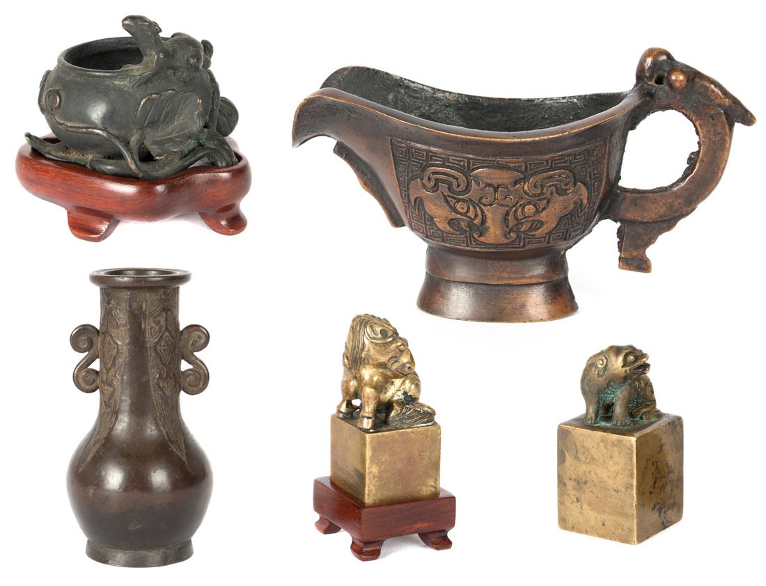 Five Chinese bronze scholar's objects (1 of 7)