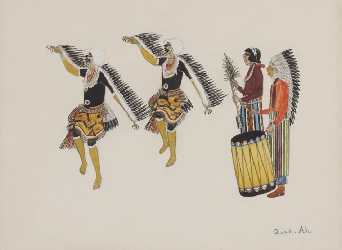 Tonita Virgil Pena a.k.a. Quah Ah (1895-1949): Ceremonial Dance. Ink, watercolor and gouache on paper, signed lower right, framed. 9 1/2 in. H x 12 1/2 in. W Frame: 16 1/4 in. H x 20 1/4 in. W