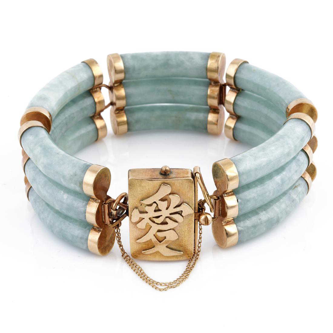 A jade, 14k yellow gold bracelet