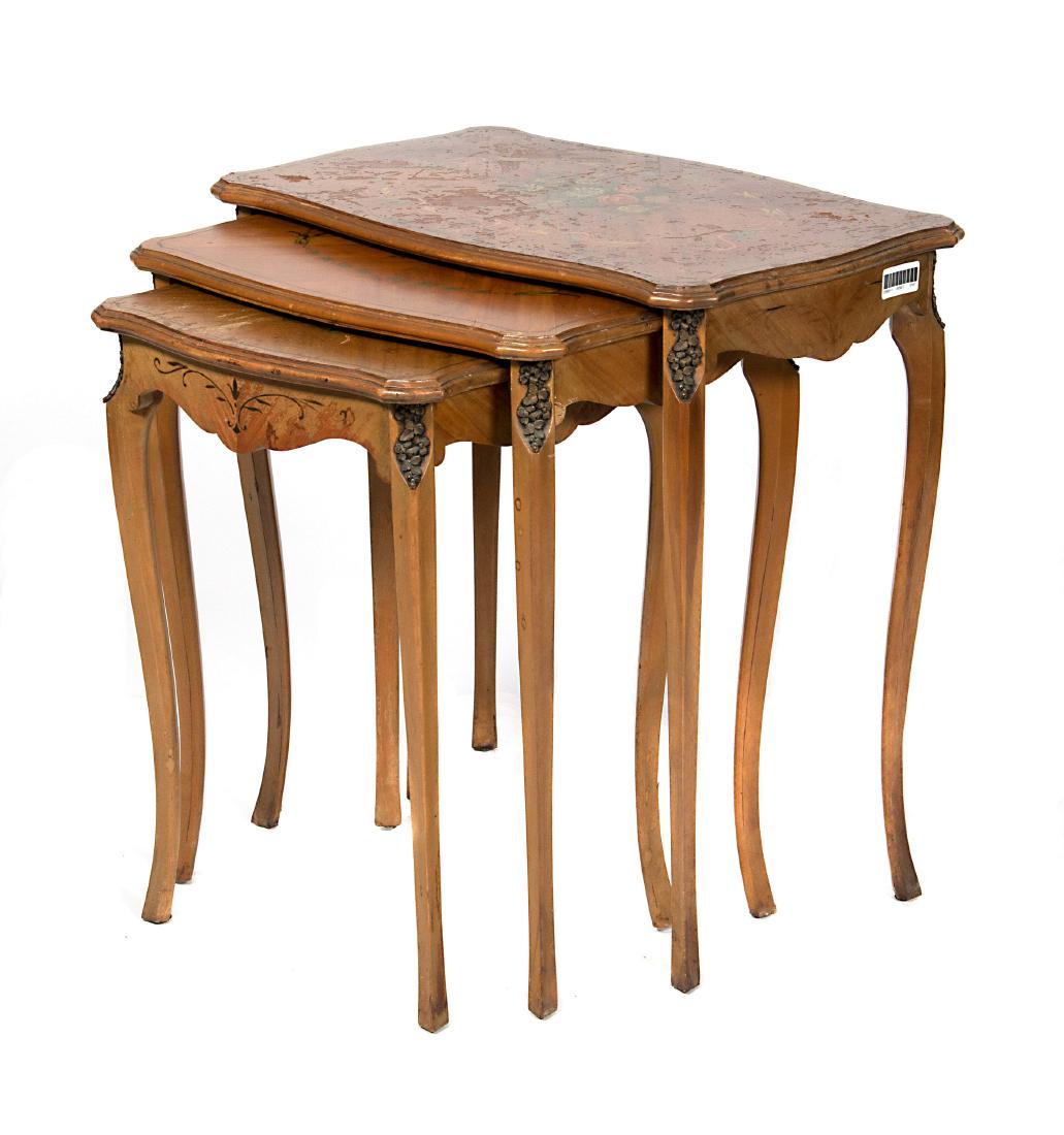 A set of William IV nesting tables: Each paint decorated with floral garlands. 24in. H x 15in. W x 24in. L