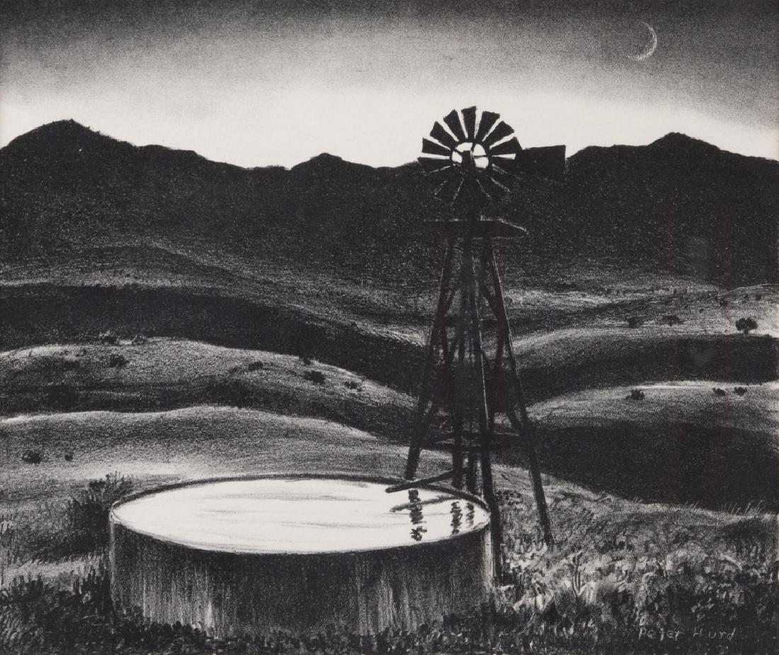 Peter Hurd (American, 1904-1984):  The Water Tank, 1936 Lithograph on wove paper, signed in the plate, with margins, framed. 8 1/2in. H x 10in. W (image) 15in. H x 20in. W x 1in. L 