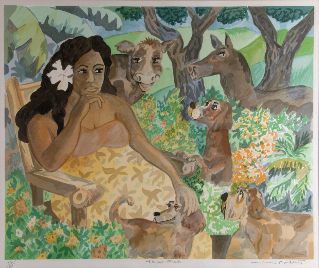 Guy Buffet (American, b. 1943): Tita and Friends, 1980 Lithograph in colors on wove paper, signed, titled in pencil, numbered 102/125, with margins, framed. 18 1/2in. H x 22 1/2in. W (image); 25in. H x 29in. W (sheet) Frame: 31in. H