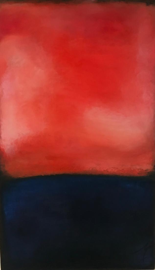 Michelle Tholen (American, 20th/21st Century): Blue/Red Rothko Oil on canvas, initialed 'M.T.' (lower right), unframed. 60in. H x 36in. W