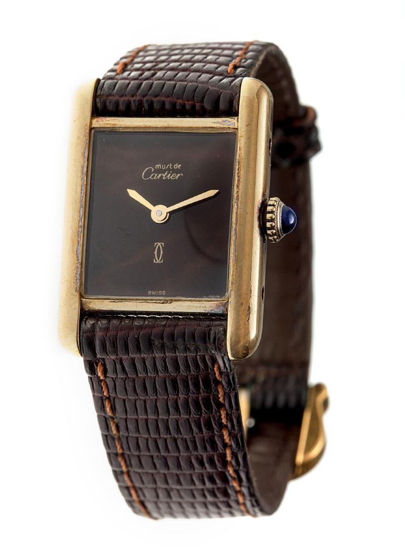 A Cartier tank, Must de vermeil. leather wristwatch (1 of 5)