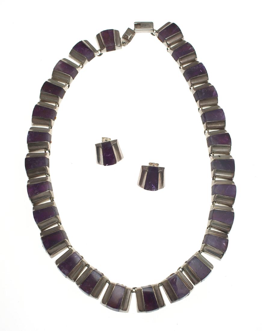 A Mexican silver, amethyst jewelry set (1 of 5)