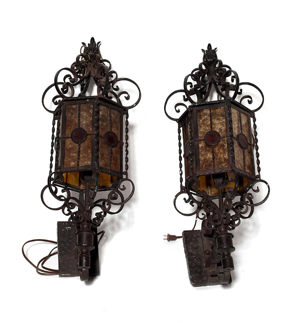A pair of Baroque style wall sconces with mica shades (1 of 4)
