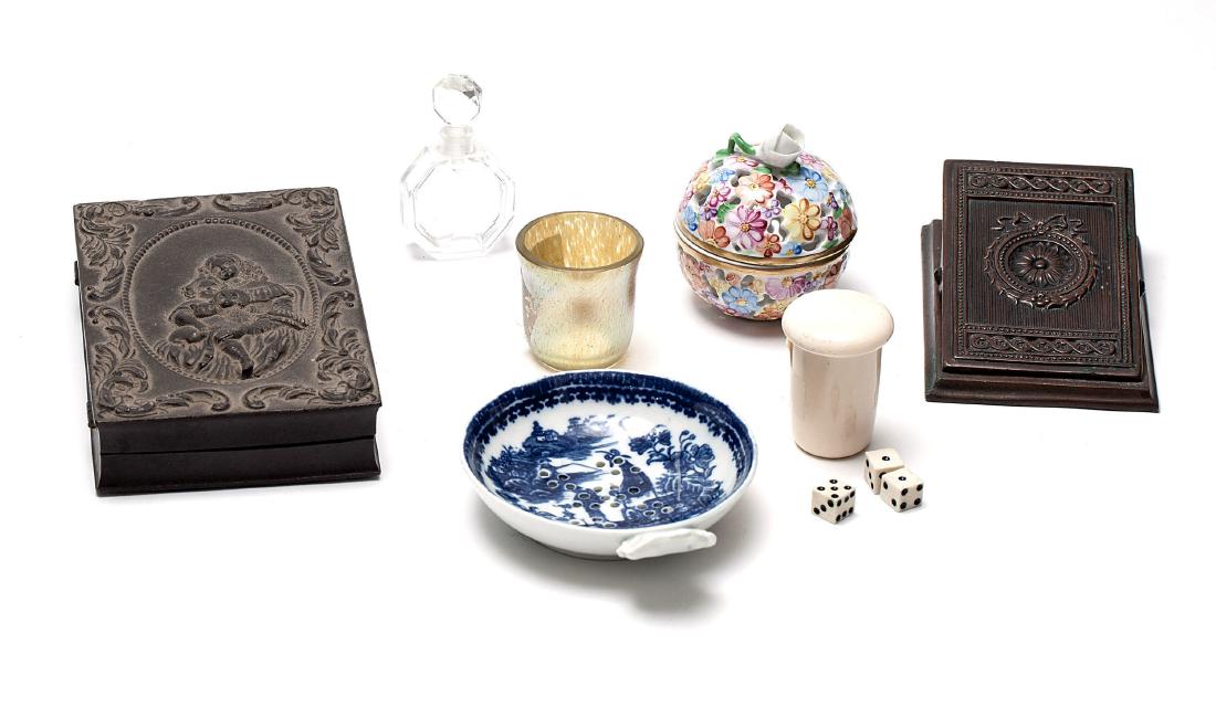 A group of decorative objects including Tiffany Glass
