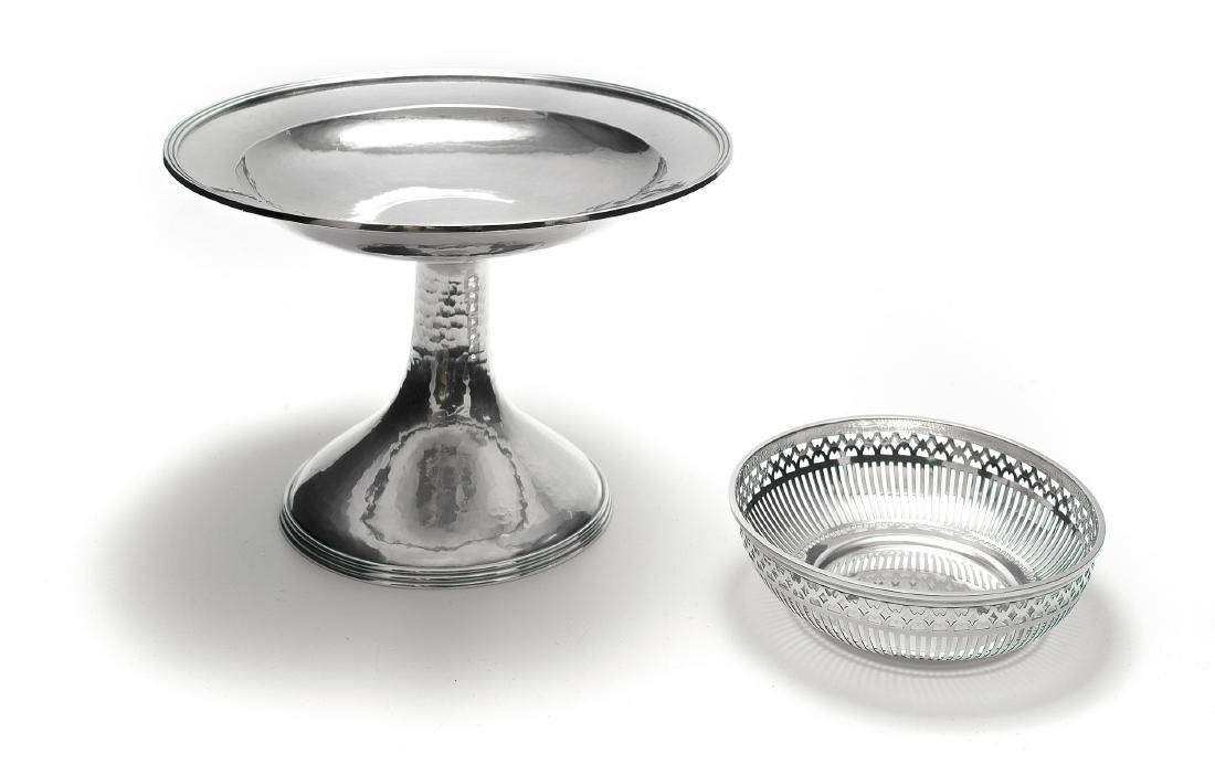 Sterling hand wrought compote and candy dish: Early 20th century, LeBolt, Chicago, IL. H. 4 ¼ in. x D. 8 in., together with a reticulated candy dish, Wallace Silversmiths, # 20893, 5 in diameter. (15.72 oz.t.) [488.9 g.] ( 2 items) C