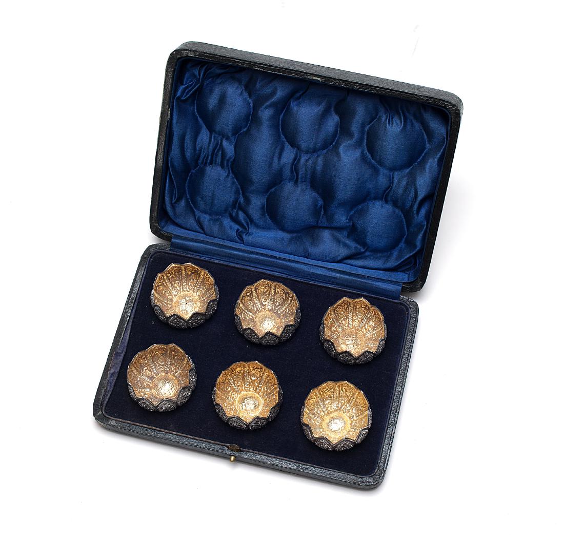 A set of six Thai export silver salters (1 of 5)