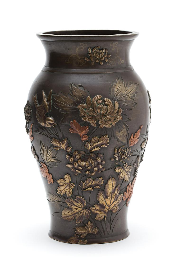 A Japanese bronze 'bird and flower' vase (1 of 5)