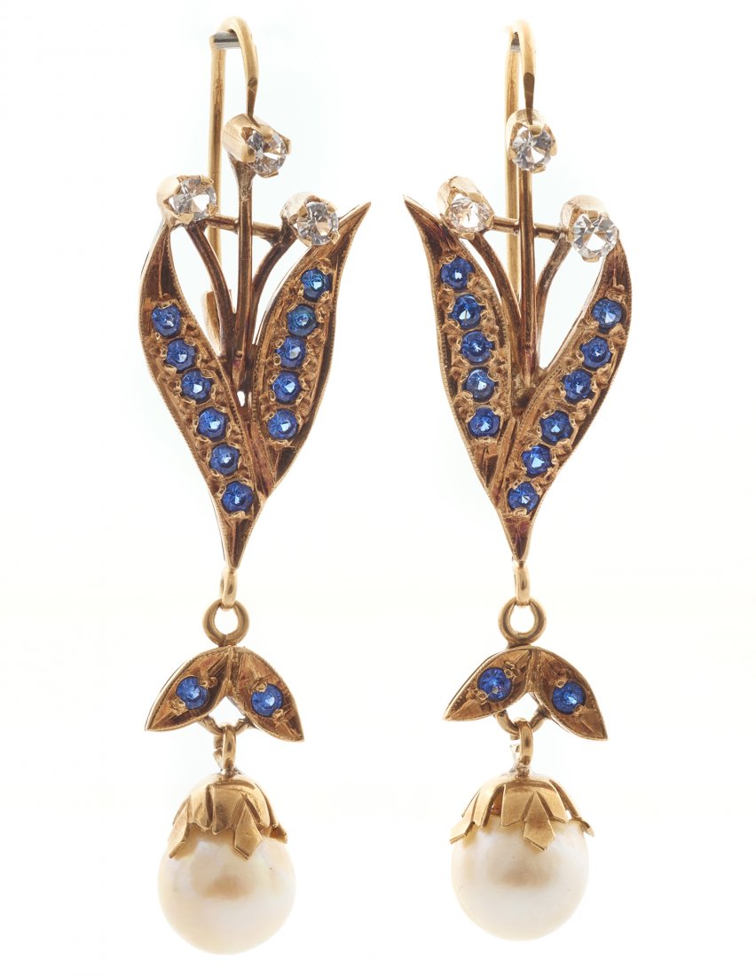 A pair of cultured pearl, paste, 14k earrings (1 of 2)