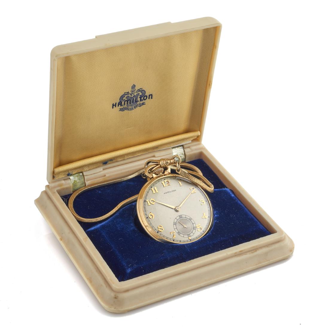 A Hamilton 14k pocket watch in original box