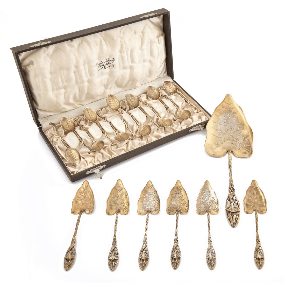 A French gilt 950 standard silver Aesthetic dessert set (1 of 4)