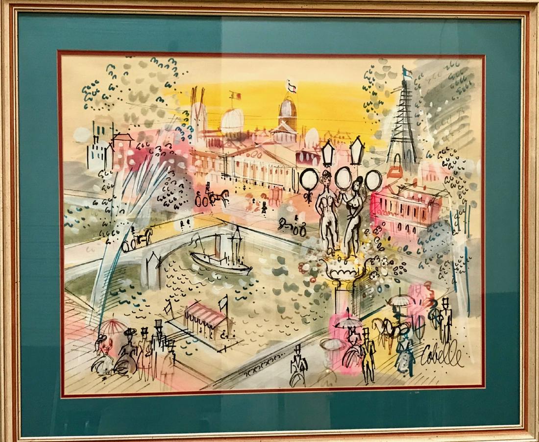 Charles Cobelle (French/American, 1902-1998): Paris Watercolor on paper, signed 'Cobelle' (lower right), framed. 24in. H x 31 5/8in. W (sheet) Frame: 32in. H x 28in. W x 2in. L Provenance: Robert Sills Gallery, Los Angeles Condition: Colors fresh