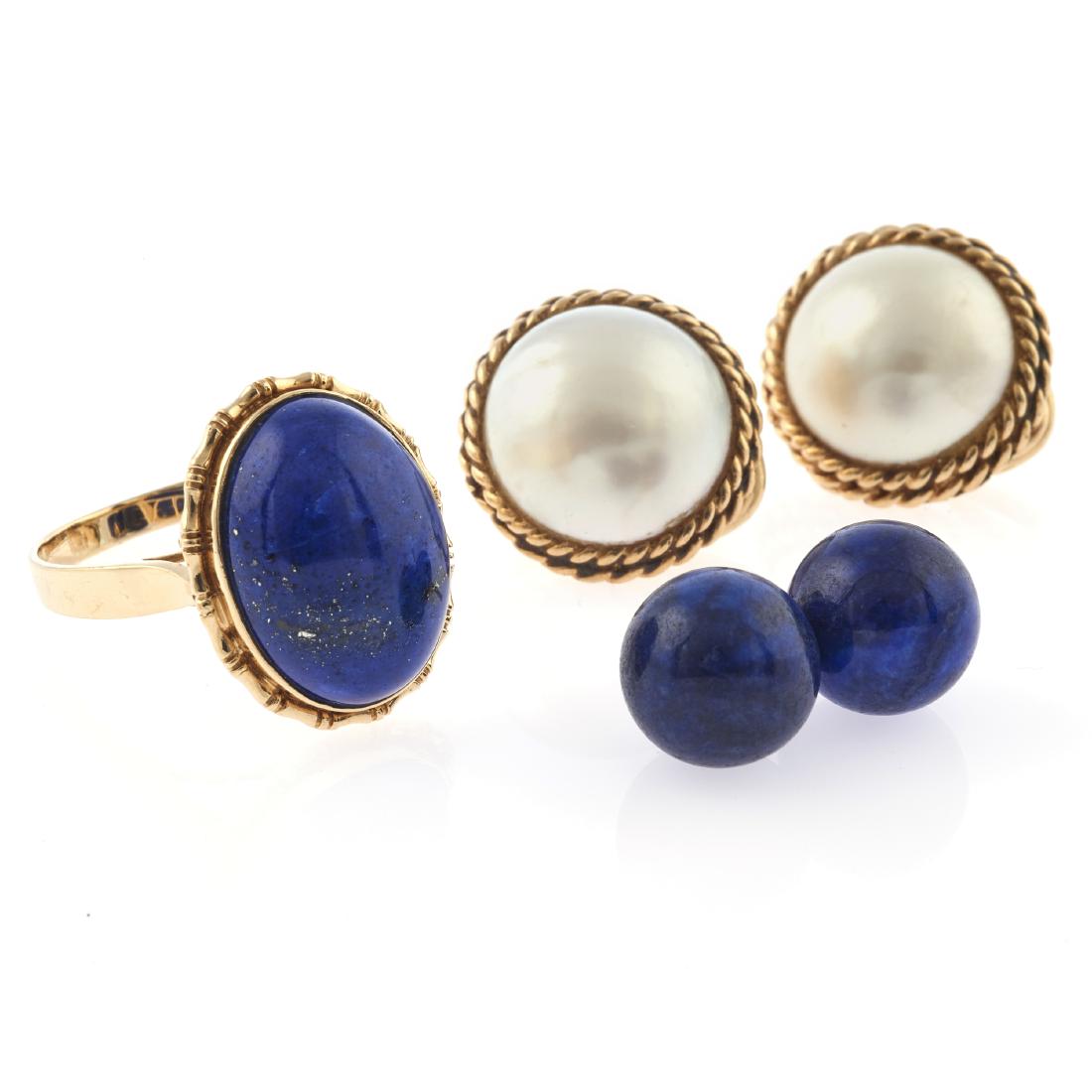 A collection of lapis lazuli, cultured pearl, 14k (1 of 5)