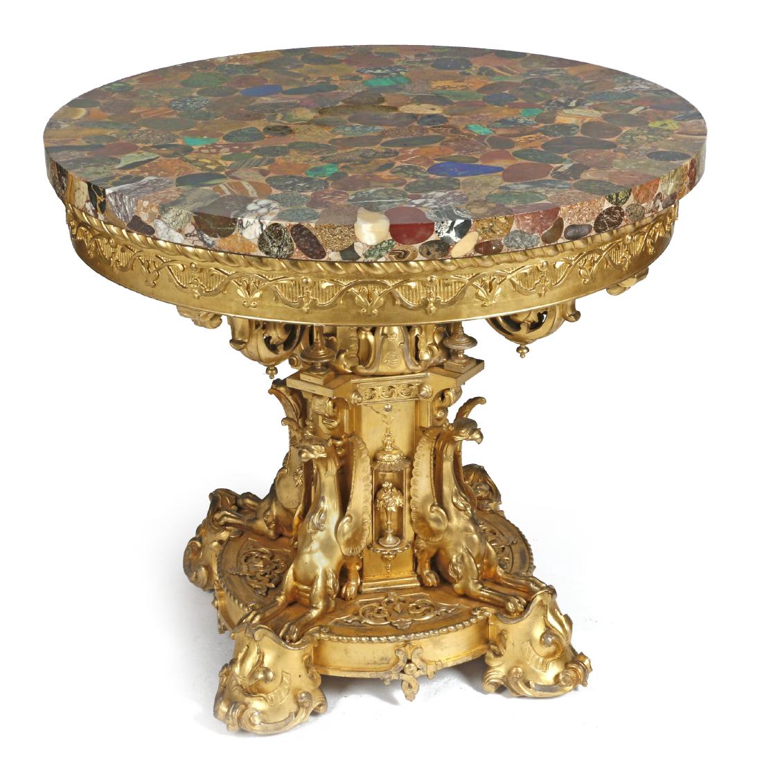 A Gothic Revival gilt wood table with specimen stone (1 of 5)