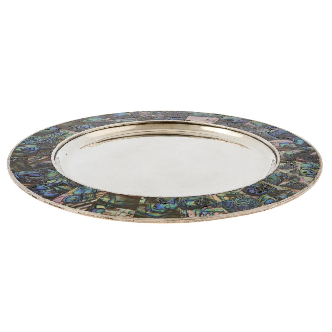 A Mexican silver plated tray with inlaid abalone shell (1 of 4)