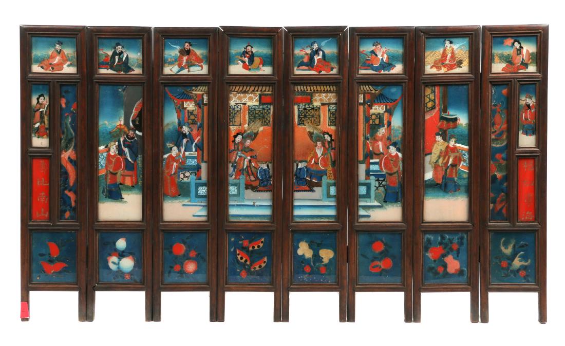 A Chinese reverse-painted glass folding screen (1 of 4)