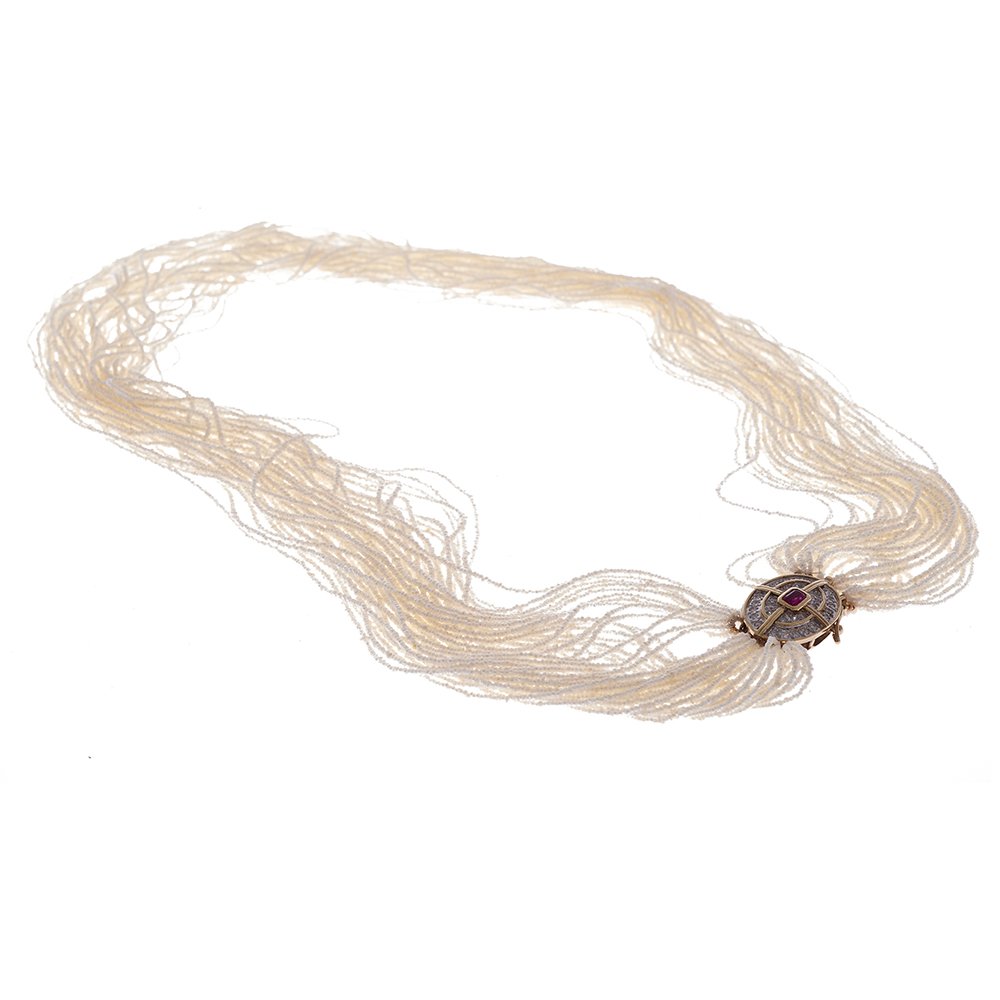 A diamond, ruby, cultured seed pearl 14k necklace (1 of 4)