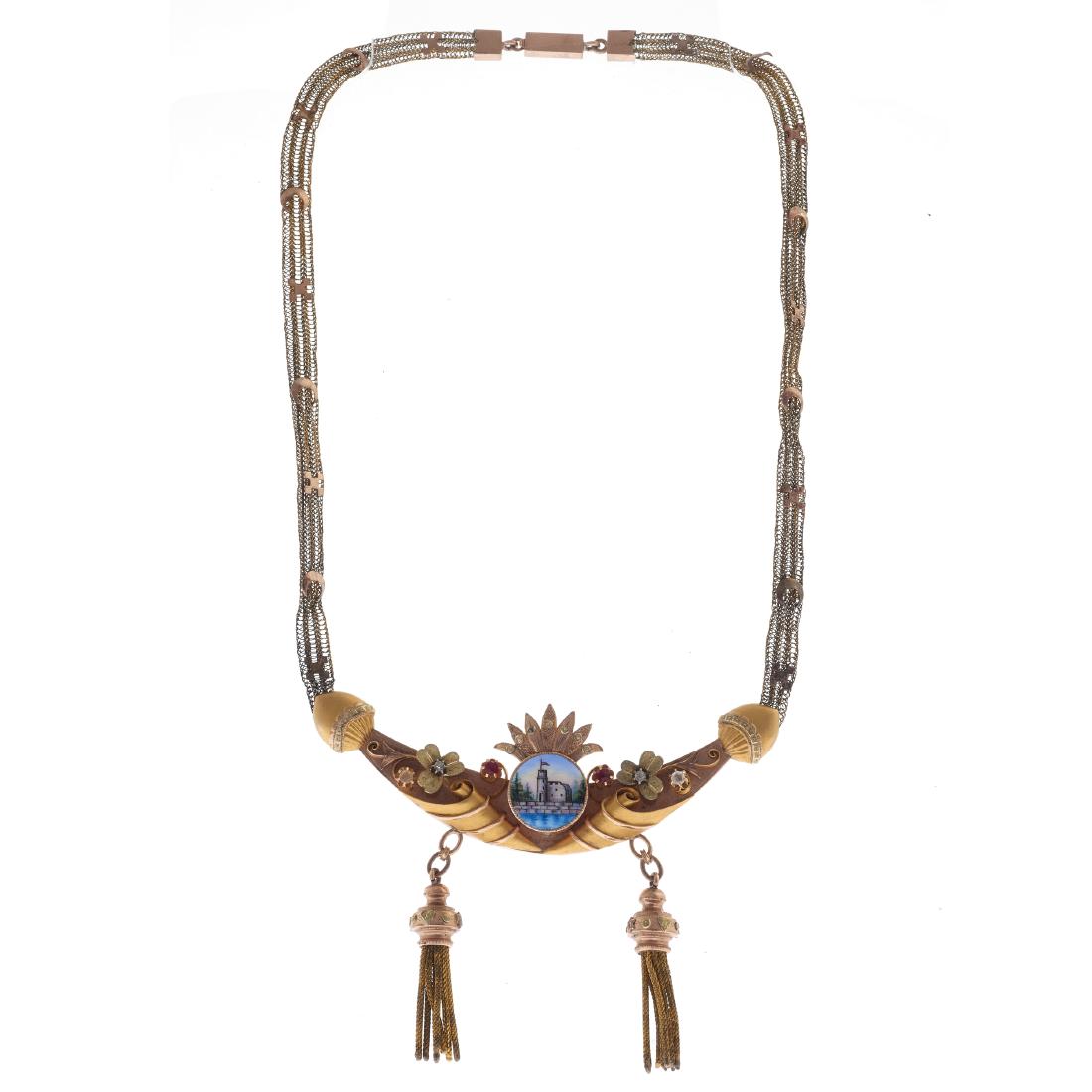 An enamel, multi-color gold Victorian Revival necklace (1 of 3)