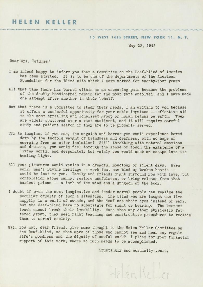 Helen Keller (1880-1968) letter (1 of 1)