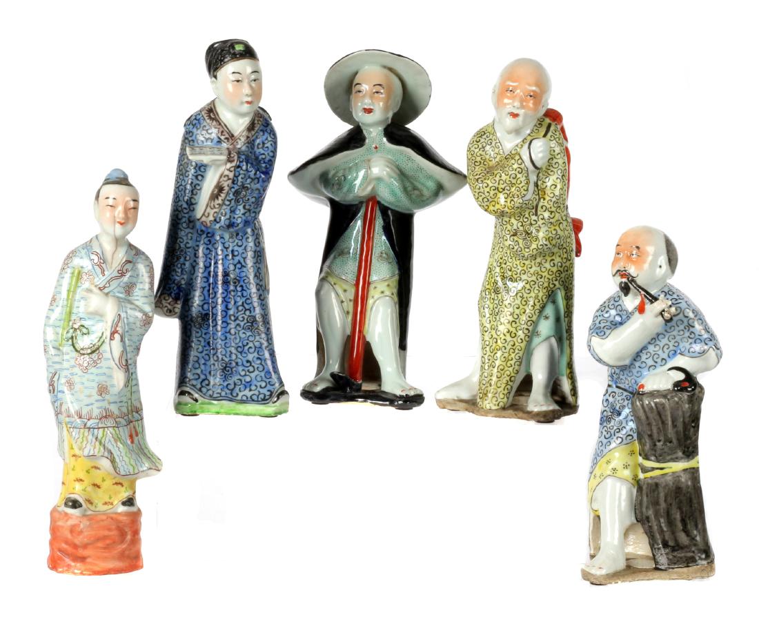 Five Chinese famille rose porcelain figures (1 of 8)