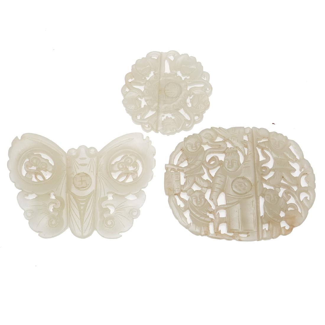Three Chinese jade openwork belt buckles (1 of 2)