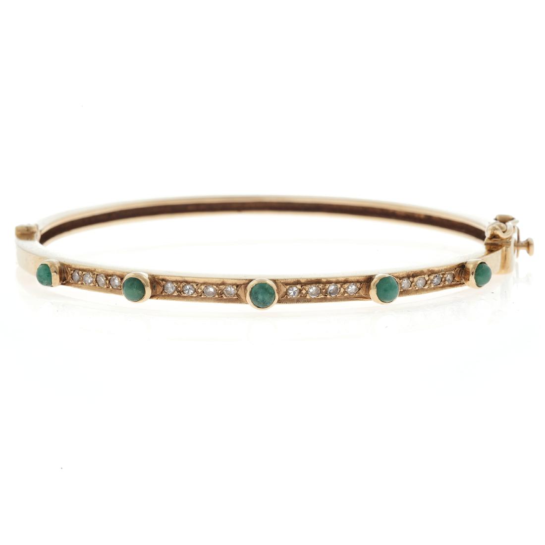 An emerald, diamond, 14k bangle bracelet (1 of 4)