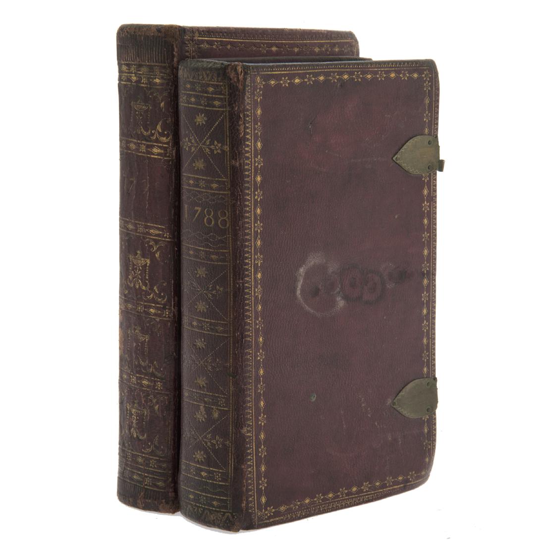 A Pair of 18th Century English Almanacs:: 1) Rider’s British Merlin for the Year 1788. London: Company of Stationers, 1788. And 2) The Court and City Register… Annual Calendar for the Year 1791. London: Jolliffe, 1791. Each bound