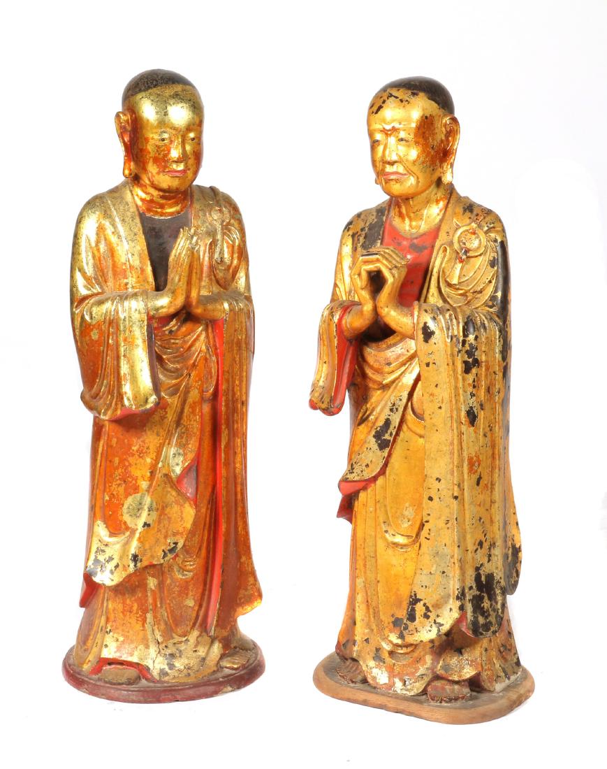 Pair of gilt lacquer standing Luohan figures (1 of 5)